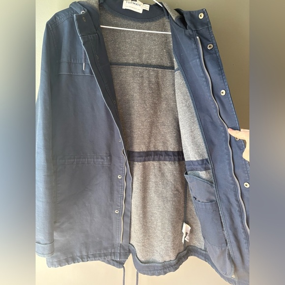Topman Khaki Navy Hooded Jacket Parka Coat Mens Size Extra Medium - Picture 2 of 8
